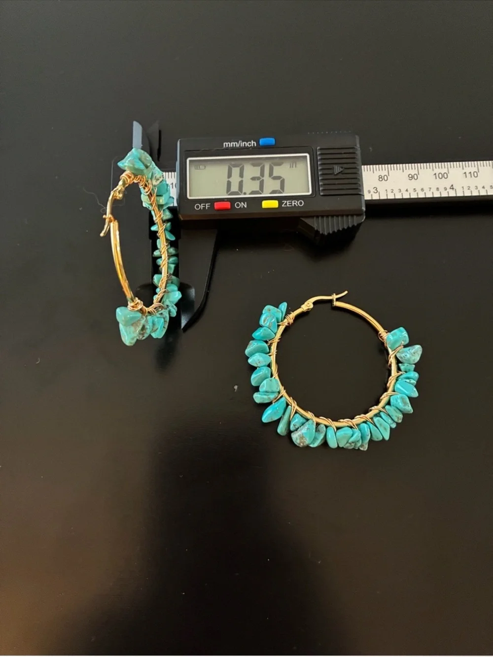 Artisan Gold Hoop Earrings with Turquoise
